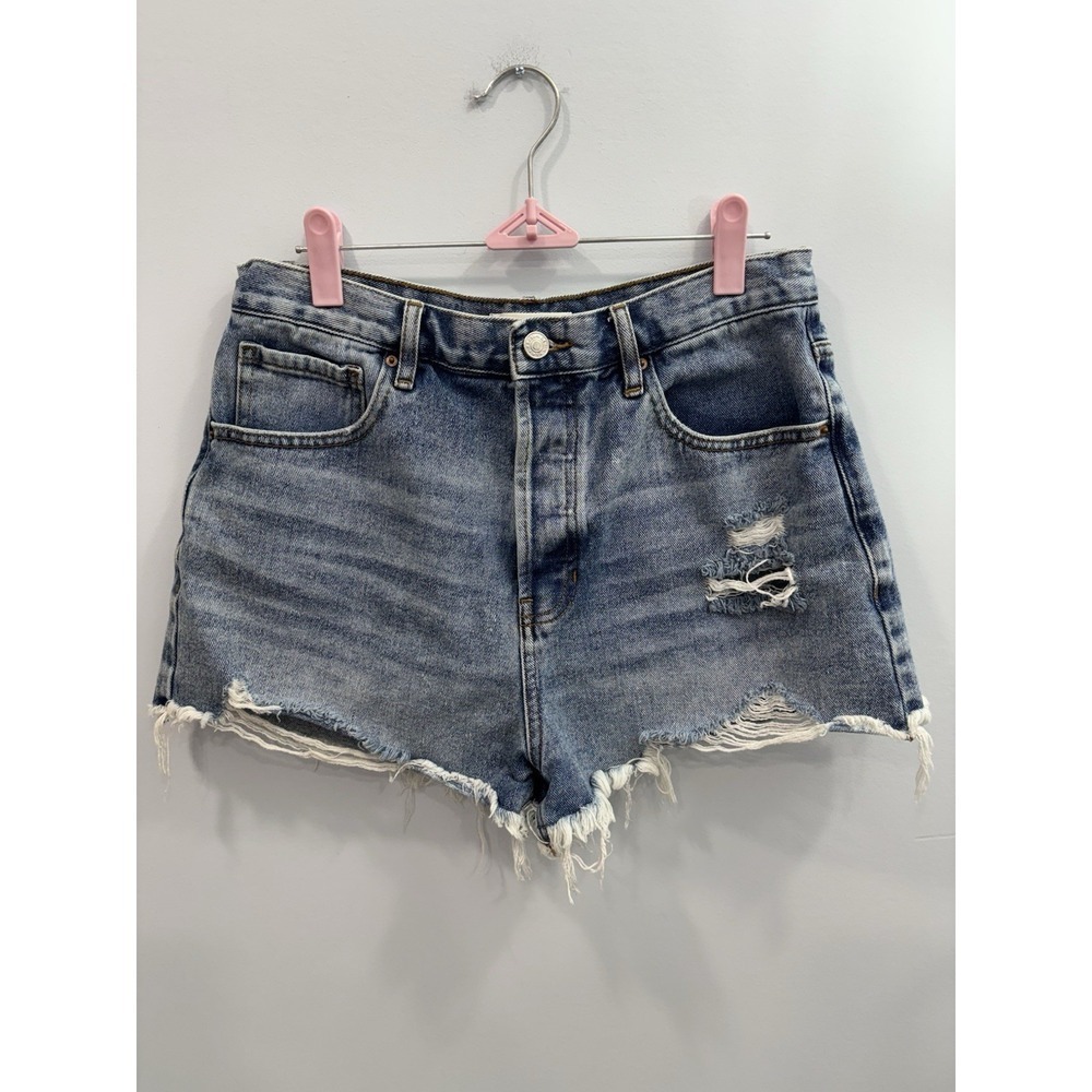 Pacsun Women's Blue Denim Shorts High Rise Sz 30 Distressed Cut Off Raw Hem Y2K